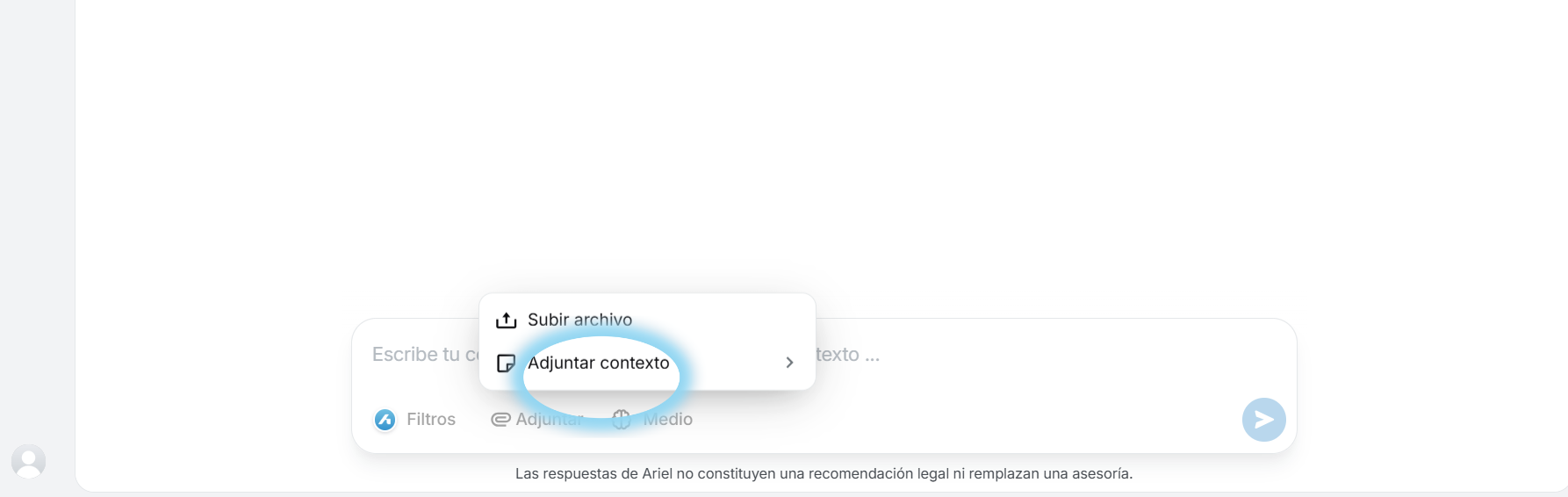Opción Adjuntar contexto en el menú