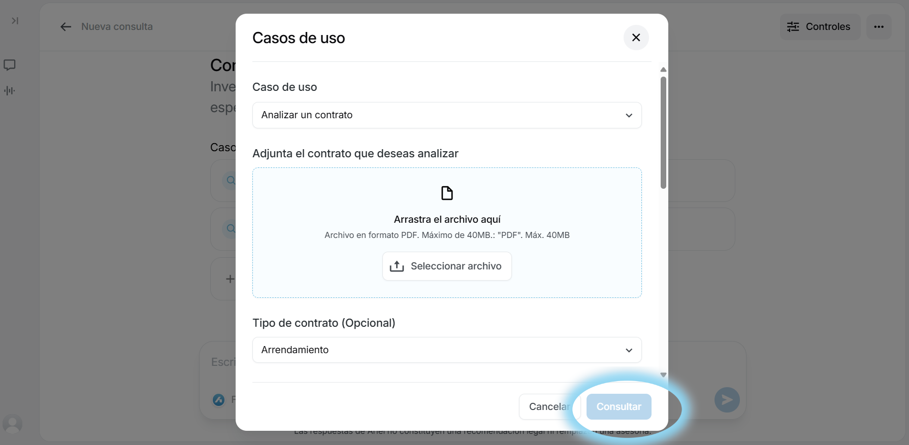 Formulario guiado de un caso de uso en Ariel