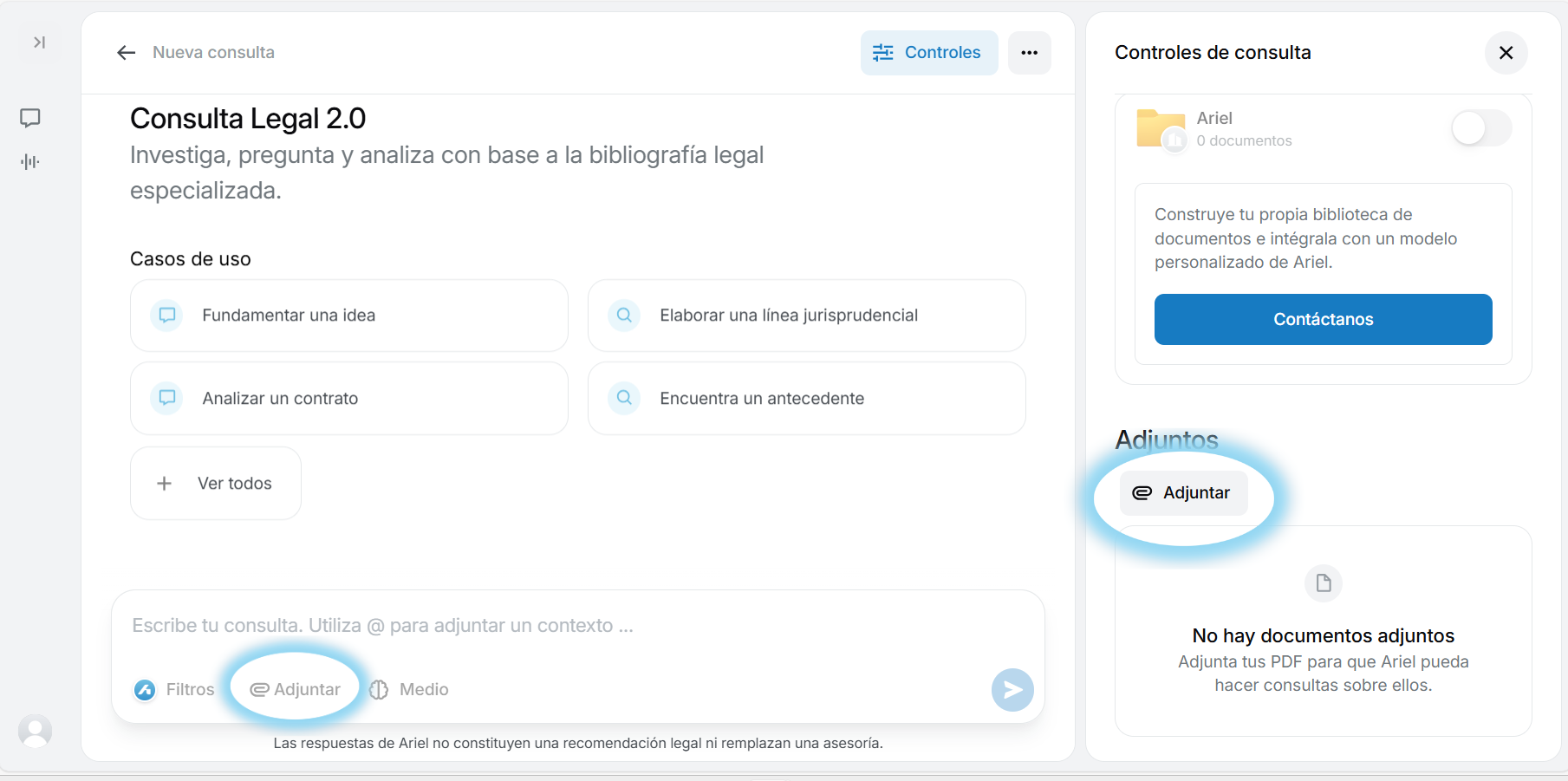 Rutas para adjuntar un documento en Ariel