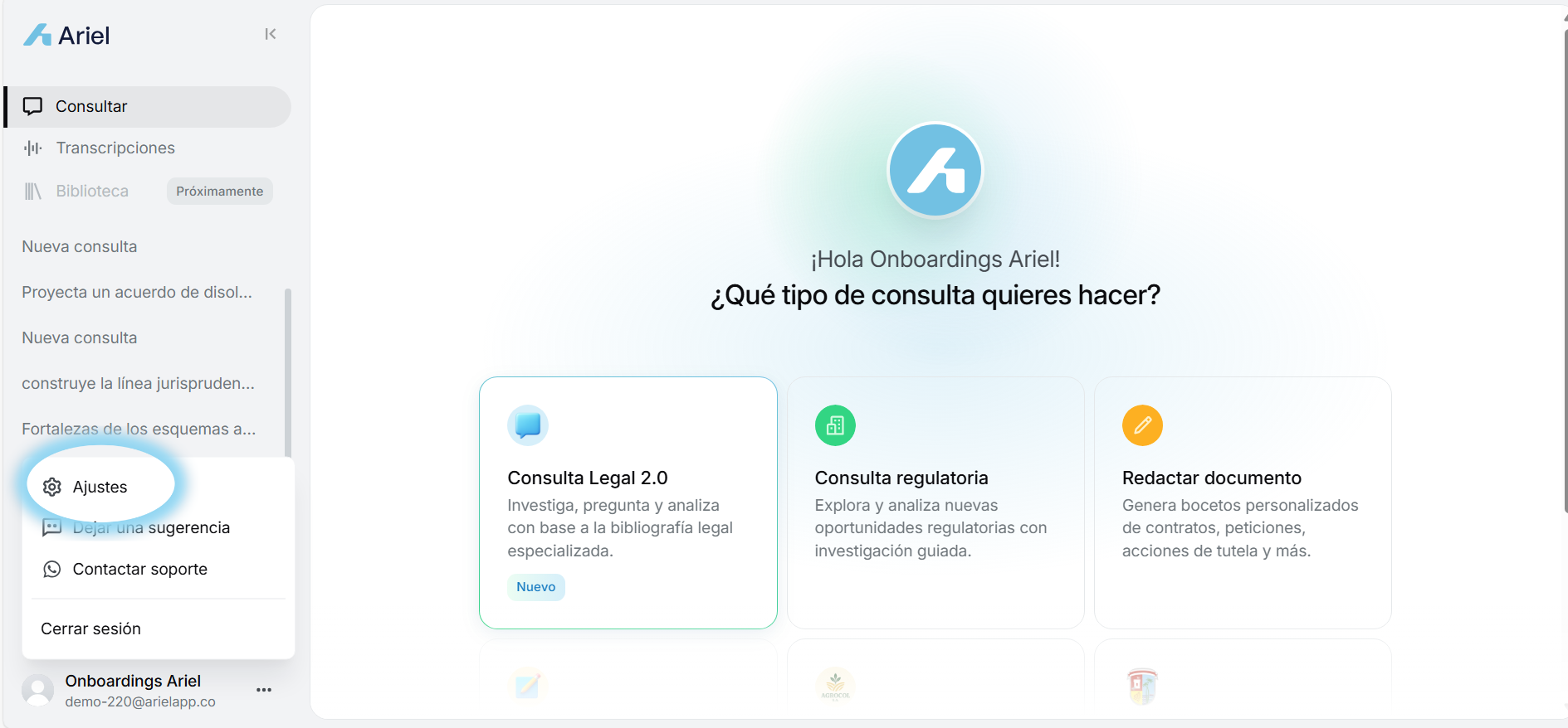 Opción Ajustes