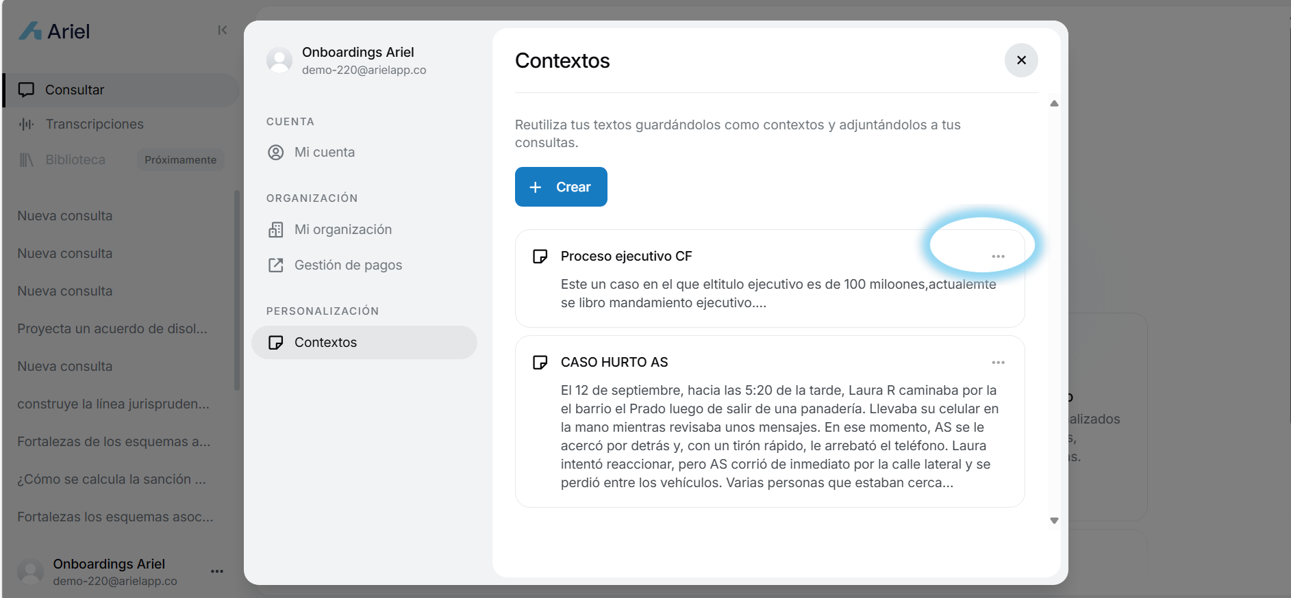 Menú de tres puntos del contexto