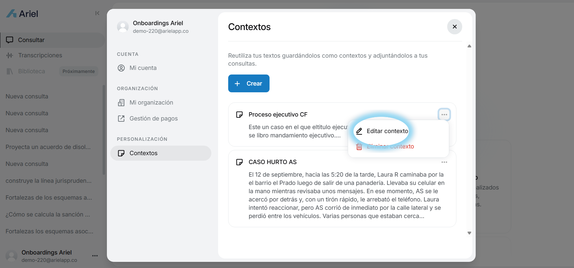 Opción Editar contexto